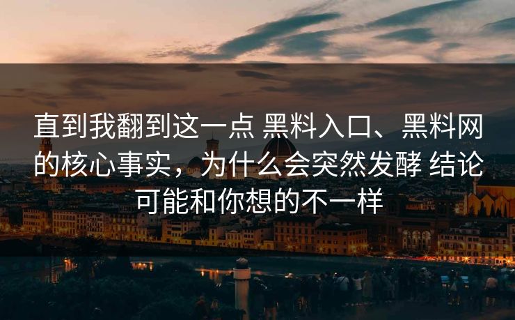 直到我翻到这一点 黑料入口、黑料网的核心事实，为什么会突然发酵 结论可能和你想的不一样