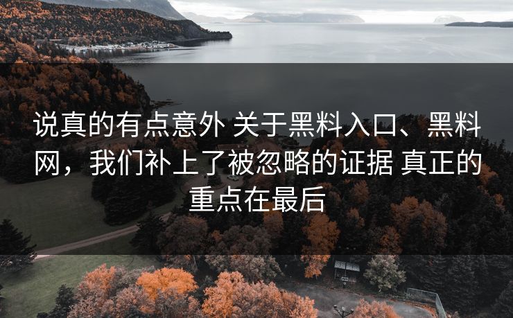 说真的有点意外 关于黑料入口、黑料网，我们补上了被忽略的证据 真正的重点在最后
