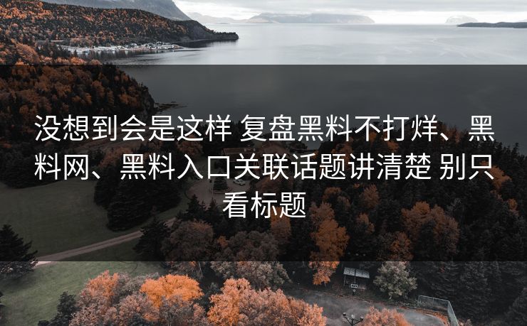 没想到会是这样 复盘黑料不打烊、黑料网、黑料入口关联话题讲清楚 别只看标题