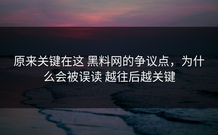 原来关键在这 黑料网的争议点，为什么会被误读 越往后越关键