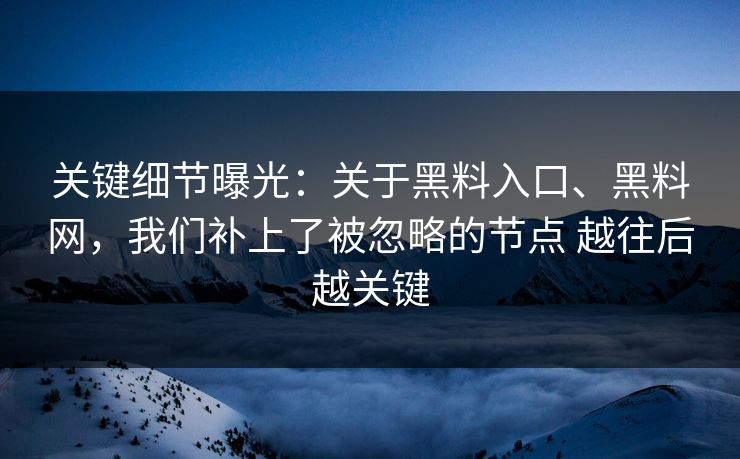 关键细节曝光：关于黑料入口、黑料网，我们补上了被忽略的节点 越往后越关键