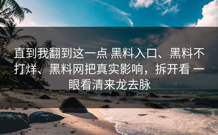 直到我翻到这一点 黑料入口、黑料不打烊、黑料网把真实影响，拆开看 一眼看清来龙去脉