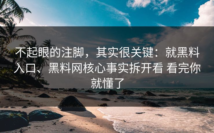 不起眼的注脚，其实很关键：就黑料入口、黑料网核心事实拆开看 看完你就懂了