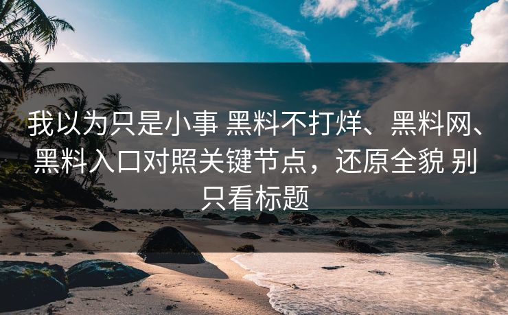 我以为只是小事 黑料不打烊、黑料网、黑料入口对照关键节点，还原全貌 别只看标题