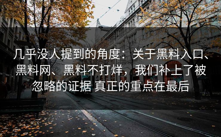 几乎没人提到的角度：关于黑料入口、黑料网、黑料不打烊，我们补上了被忽略的证据 真正的重点在最后