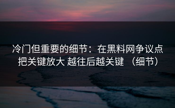 冷门但重要的细节：在黑料网争议点把关键放大 越往后越关键 （细节）