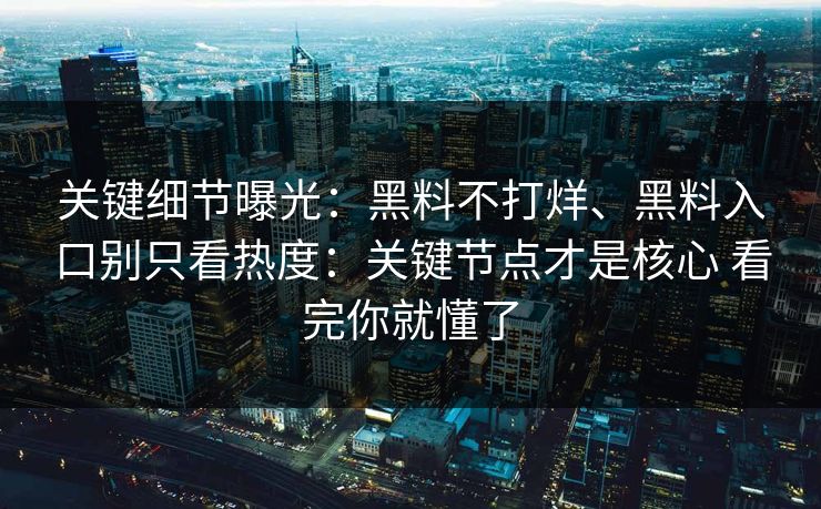 关键细节曝光：黑料不打烊、黑料入口别只看热度：关键节点才是核心 看完你就懂了